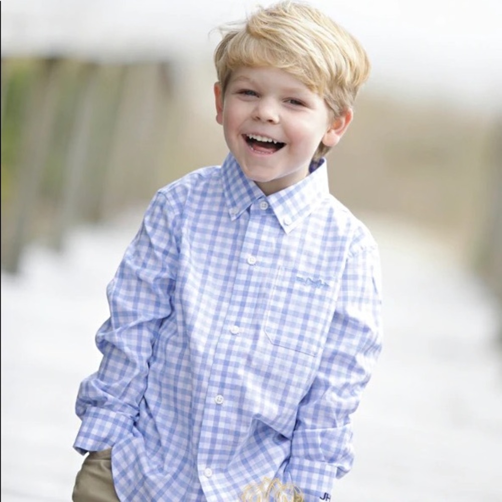 Brown Bowen - Boy’s Blue Plaid Button Down Dress Shirt (4/5)